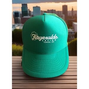 VINTAGE Fitzgeralds Casino Hat Cap Snap Back Green Mesh Trucker Mens Tunica 90s